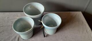 3x bloempotten, Villa Pottery, parelmoer